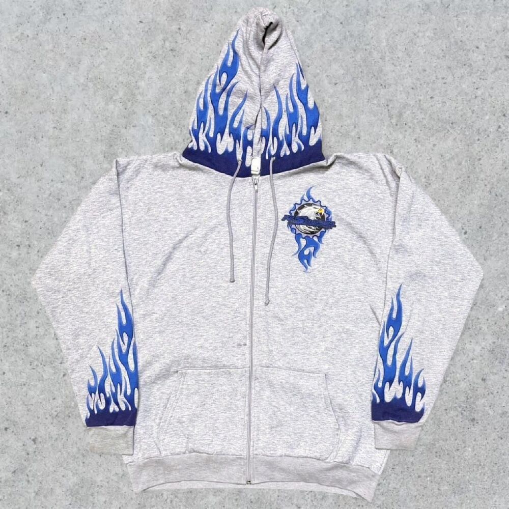 Y2K Harley Davidson Blue Flame Sleeves Full Zip Hoodie Jacket